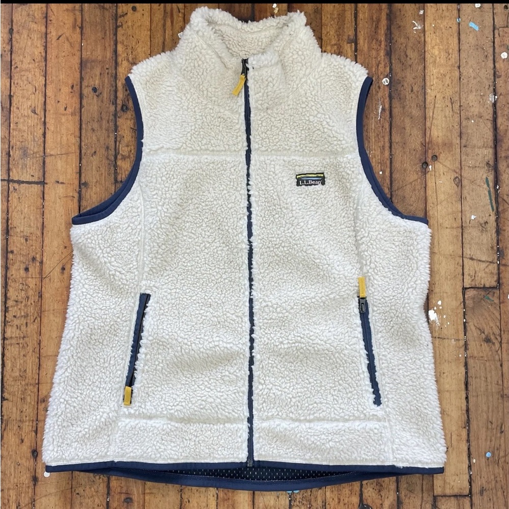 L.L.BEAN Full Zip XL Deep Pile Beige Sherpa Fleece Sleeveless Vest / Jacket